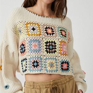 Free People Multicolor Crochet Sweater